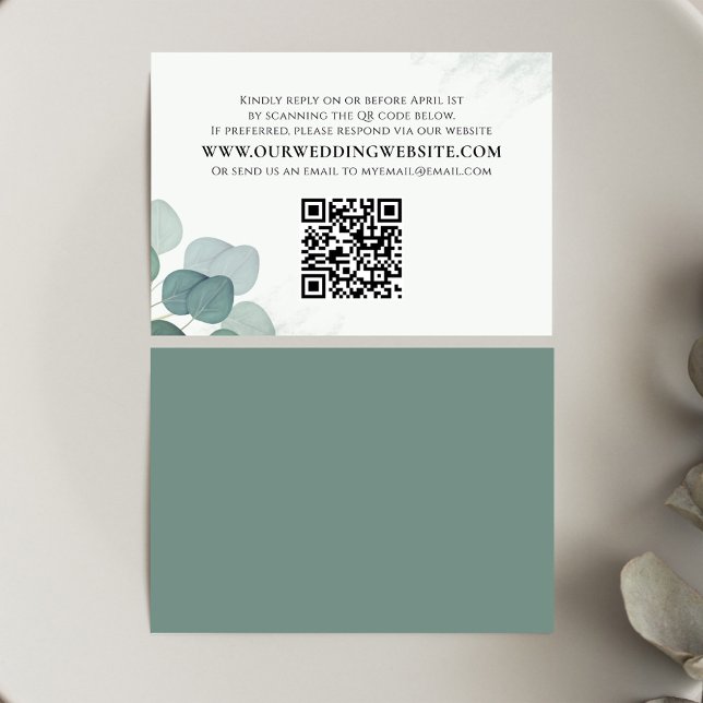 RSVP Russo Moderno Elegante Eucalyptus Greenery (Eucalyptus leaves QR code custom RSVP card)