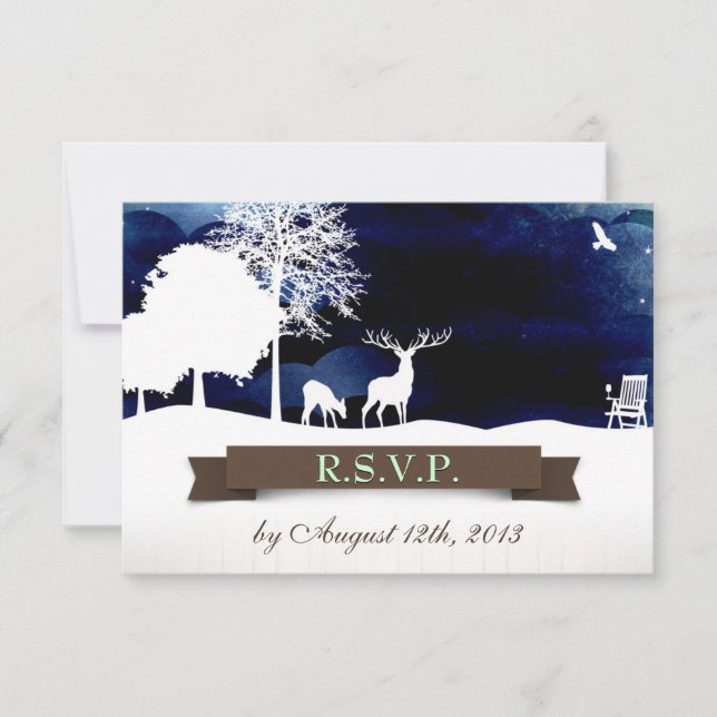 RSVP Rustic Campground Wedding com Veado e Árvores (Frente)