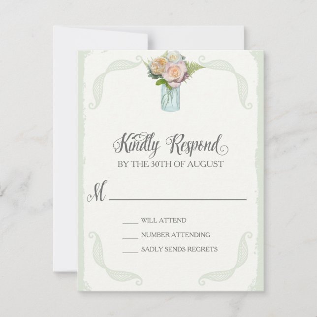 RSVP Rustic Mason Jar Rosa Script Typografia (Frente)