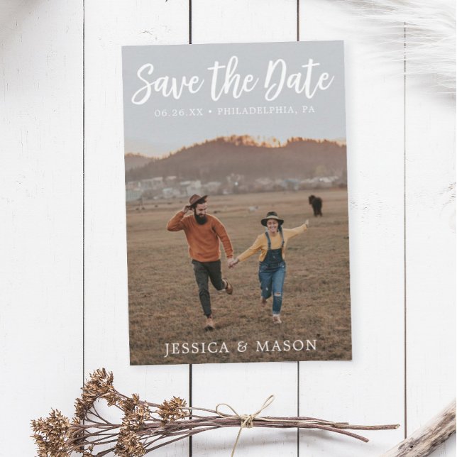 RSVP Rustic White Save the Date Card (Guardar o cartão  (Criador carregado)