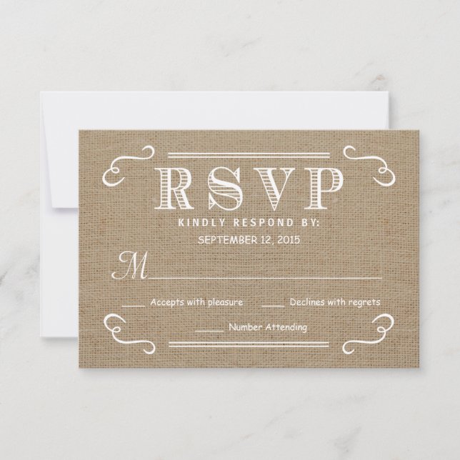 RSVP Rústico Burlap Tan e White WedResponse (Frente)