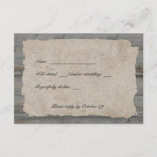 Rsvp rústico de madeira do país do pergaminho com