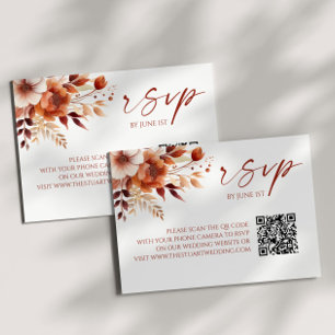RSVP Rusty Burgundy Floral Código QR Casamento Cartão R