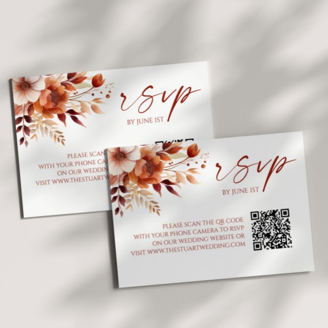 RSVP Rusty Burgundy Floral Código QR Casamento Cartão R (Criador carregado)