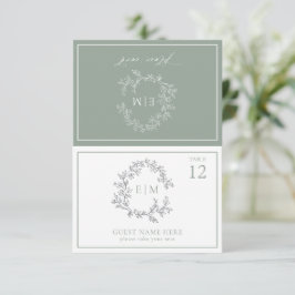 RSVP Sage Green Leafy Crest Monogramas Cartão de Casame