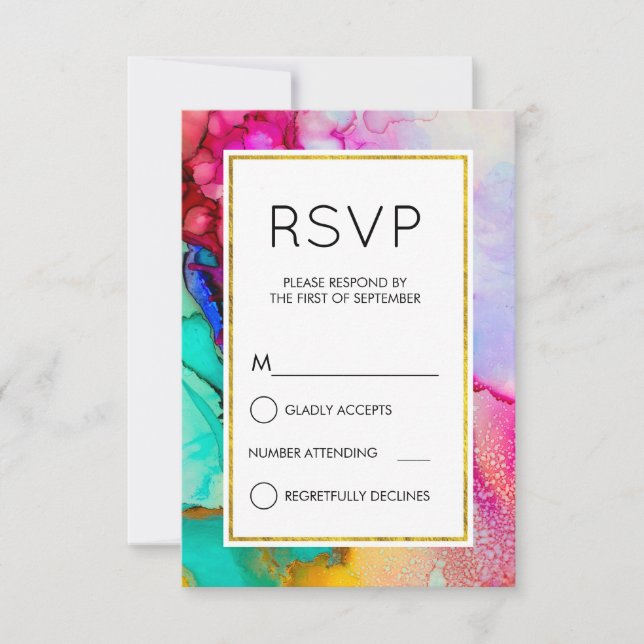 RSVP Simples de Abstrato de Aquarela Rosa e Turque (Frente)