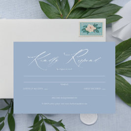 RSVP Simples de Casamento Azul Dusty Script Elegan