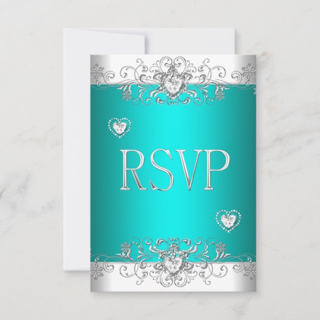 RSVP Teal Silver White Diamond Hearts (Frente)