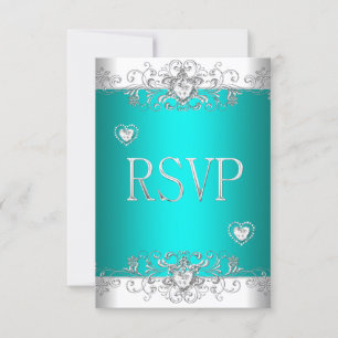 RSVP Teal Silver White Diamond Hearts