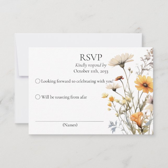 RSVP — tema de casamento botânico amarelo de flore (Frente)