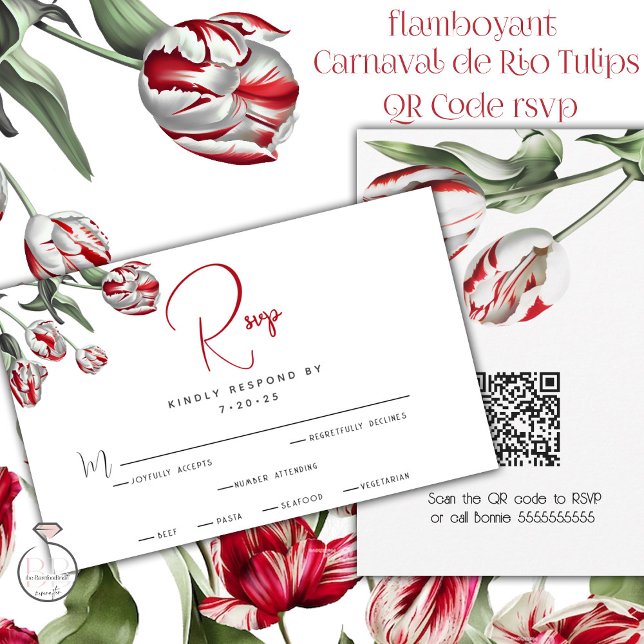 RSVP | Tulipas Florais Vermelhas e Brancas (Easy Peasy RSVP using  your QR code for your  guests to reply with just a click of their camera/)