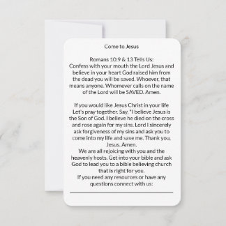 RSVP Venha ao Cartão de Oração de Salvação de Jesus