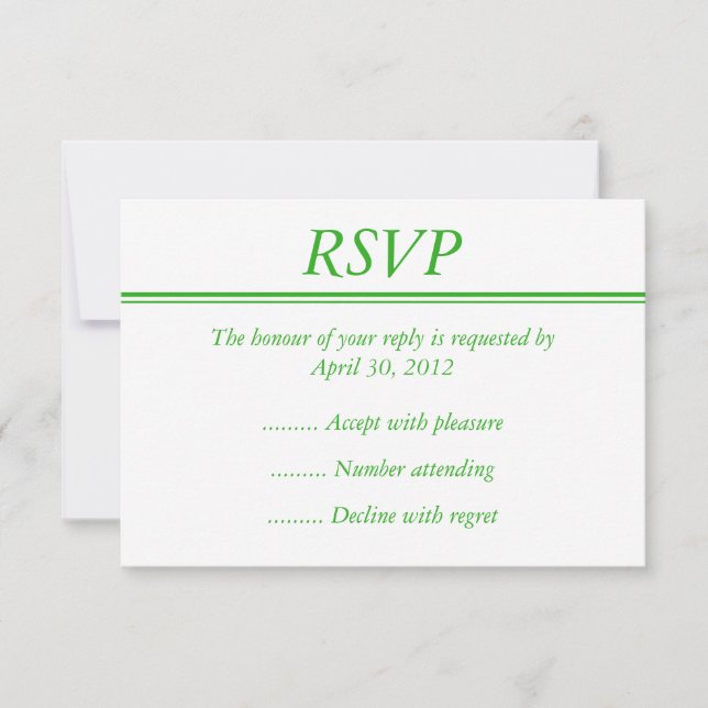 RSVP Verde Médio, Resposta ou Placa de Resposta (Frente)