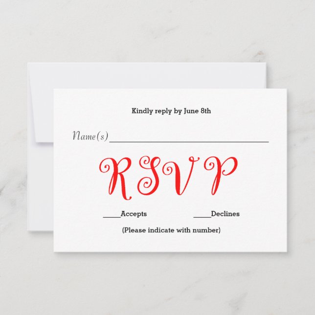 RSVP Vermelho - Cartão de Resposta de Recepção (Frente)
