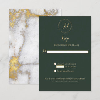 RSVP Vertical do Monograma Verde e Dourado do Márm