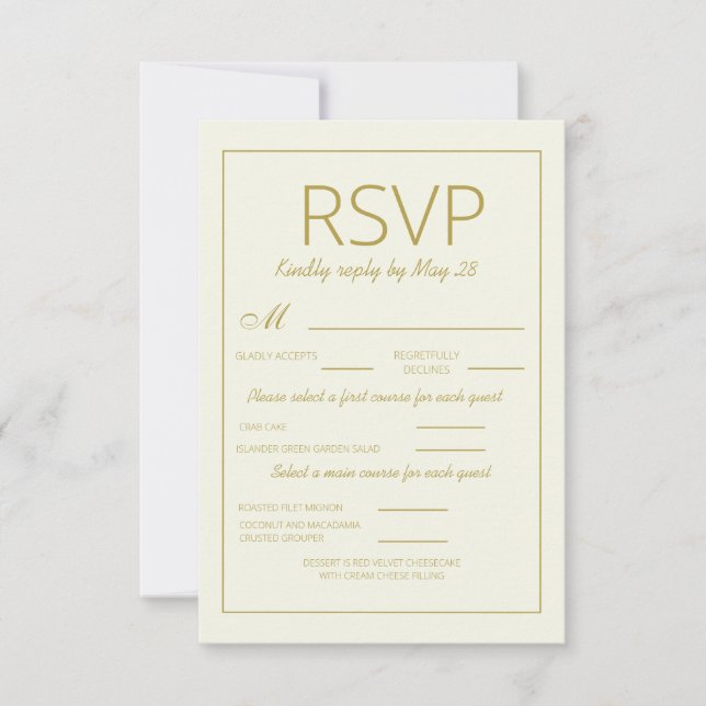 RSVP Vertical RSVP de Casamento Dourado de Creme M (Frente)