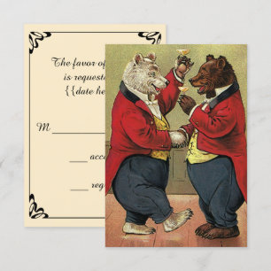 RSVP Vintage Victorian Dancing Bears Casando Cartão RSV