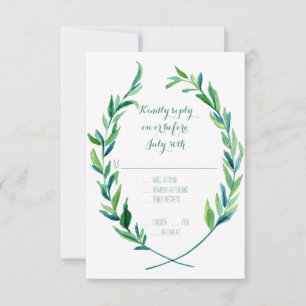 RSVP w Menu Laurel Wreath Olive Leaf Branch Modern