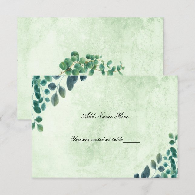 RSVP Watercolor Greenery Eucalyptus deixa cartão de lug (Frente/Verso)