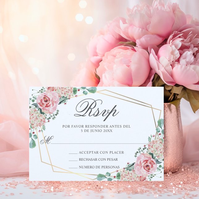 RSVP Watercolor Pink Espanhol Quinceañera Quince (RSVP Watercolor Pink Spanish Quinceañera Quince)
