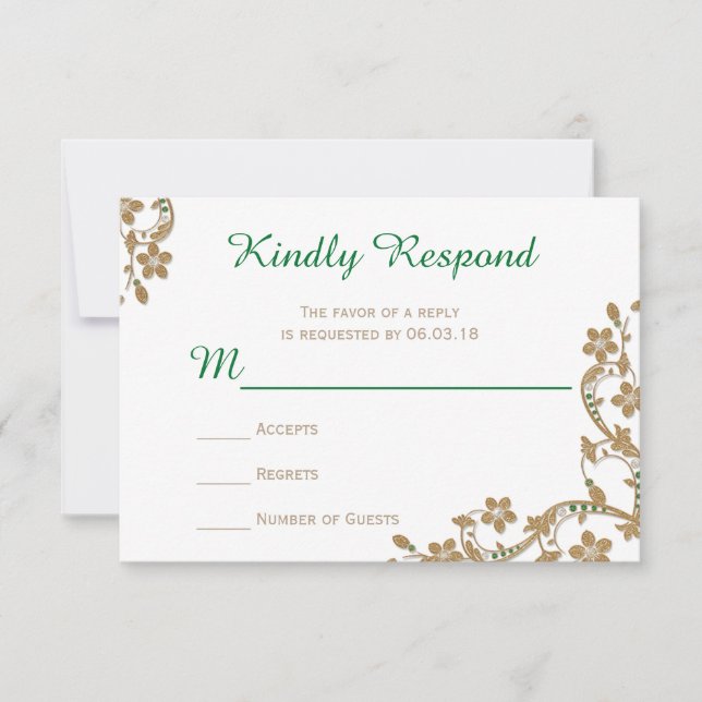 RSVP Wedding esmeralda e Dourado (Frente)