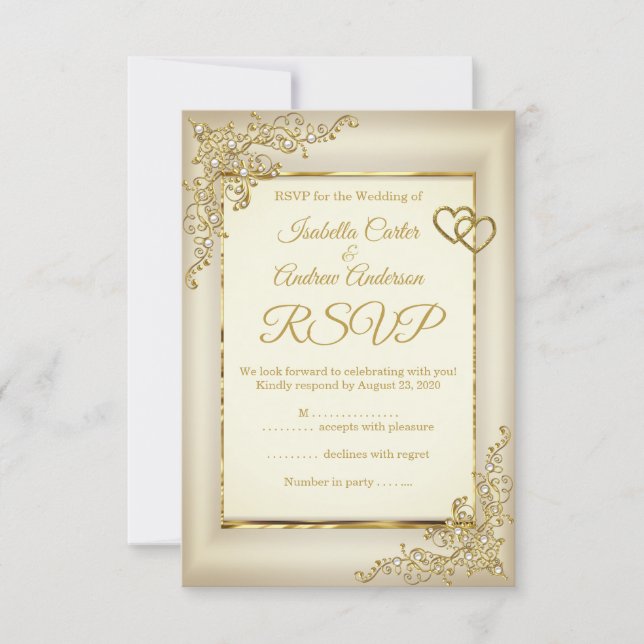 RSVP Wedding Vintage Cream Beige Dourado Heart Pea (Frente)