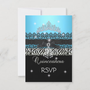 RSVP Zebra Quinceanera 15 Birthday Blue Black