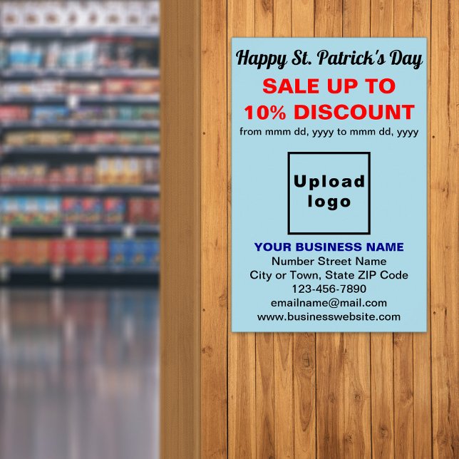Rua azul claro, venda do dia de Patrick, Poster (Light blue St. Patrick's Day business sale poster)