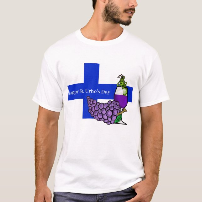 Rua. Camisa do dia de Urho com gafanhoto e Uvas (Frente)