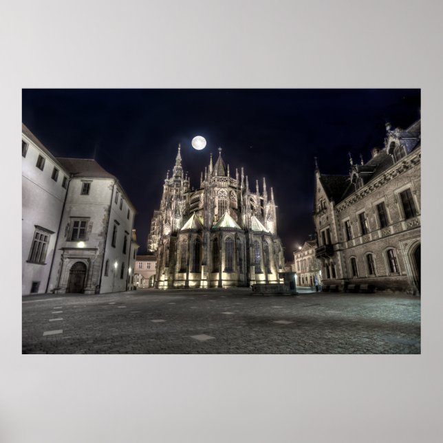 Rua de Praga.Catedral de Vitus Poster de Noite Ori (Frente)