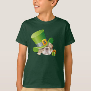Rua Engraçado Bulldog Leprechaun. Camisas do Dia d