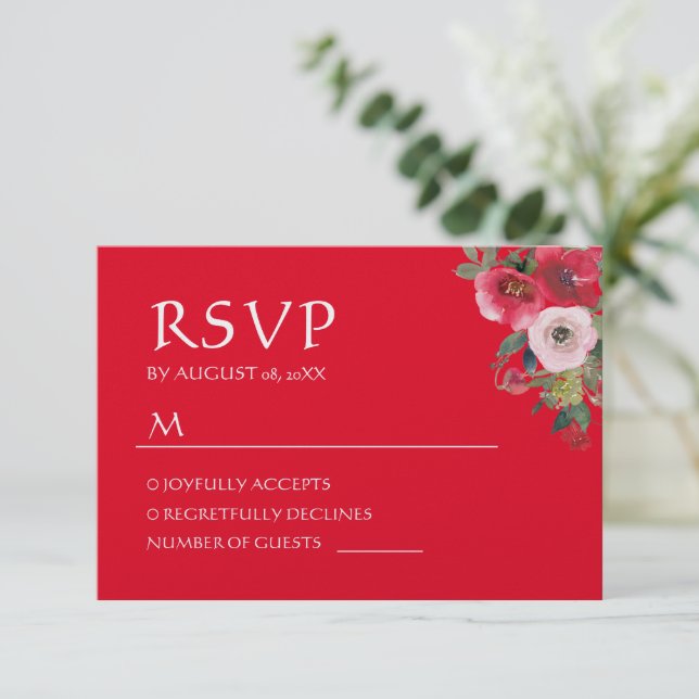 Rua floral vermelha do casamento chinês RSVP (Em pé/Frente)