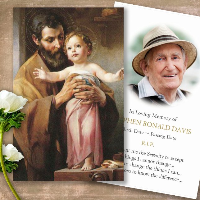 Rua funerária Joseph Memorial Orador Cartões de co (catholic, religious, celebration of life, in loving memory of, prayer cards for bereavement)