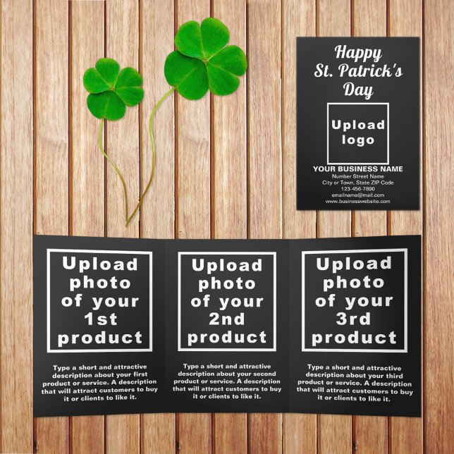 Rua Negra. Cartão de Dia Útil do Patrick (Black St. Patrick's Day business trifold card)