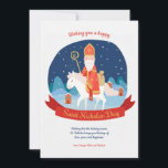 Rua. Nicholas num Cartão Saudação Cavalo<br><div class="desc">Mande desejos para a Rua, dia de Nicholas, com um belo cartão de boas-vindas, com Ruas, Nicholas a cavalo. (Vetor de inverno criado por freepik - www.freepik.com). O cartão é fácil de personalizar com suas opções de texto, fonte, cor da fonte e forma de papel. Não exatamente o que você...</div>