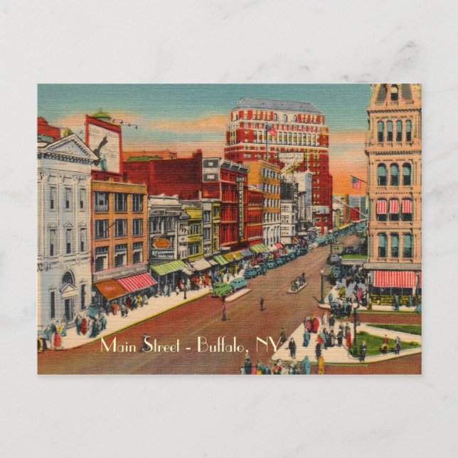 Rua principal - Buffalo, Cartão postal NY Vintage (Frente)