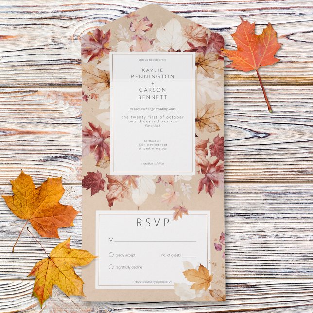 Rua russa de queda deixa bronzeado sem Janto (Rustic Wreath of Fall Leaves Tan No Dinner All In One Invitation)