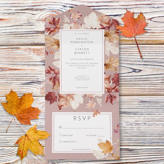 Rua Rústica da Queda Deixa Borgonha Sem Janto (Rustic Wreath of Fall Leaves Burgundy No Dinner All In One Invitation)