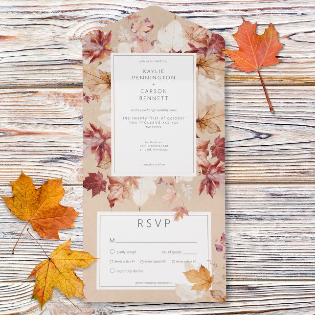 Rua Rústica da Queda Folha Janta Tudo (Rustic Wreath of Fall Leaves Tan Dinner All All In One Invitation)