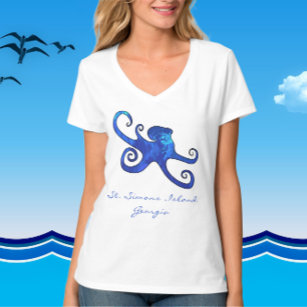 Rua Simons Island GA Ocean Blue Octopus T-Shirt