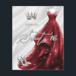 Rua Vermelha Burgundy Orçamento 16 Convite<br><div class="desc">Prata do Orçamento Burgundy Red Sparkle Dress Princesa Sweet 16 Convite</div>
