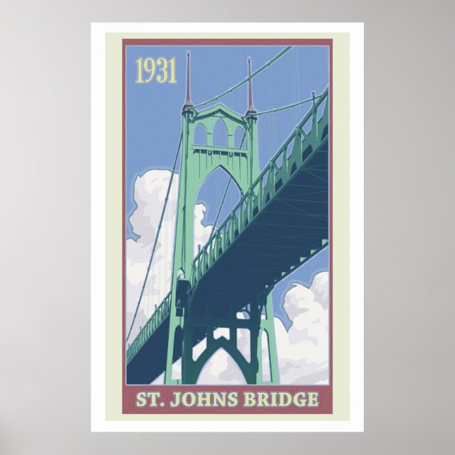 Rua Vintage. Poster de viagens da Ponte Johns (Frente)