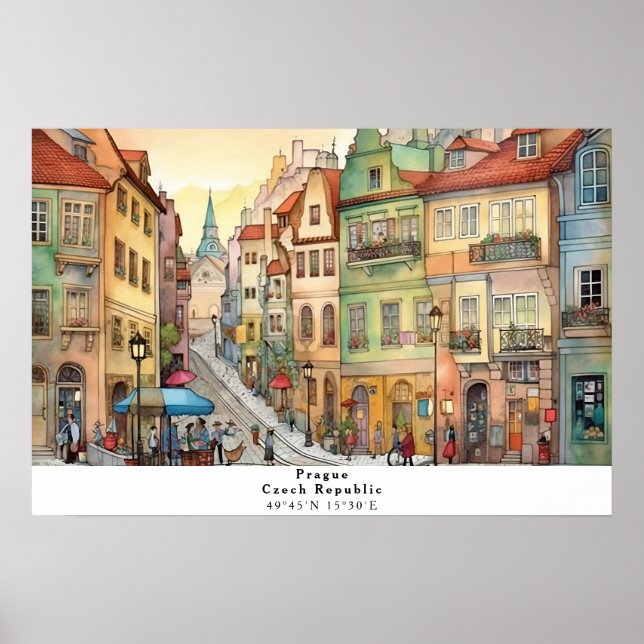 Rua Whimsical View of Praga AI Art Poster (Frente)
