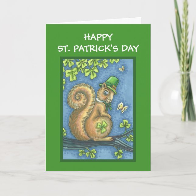 RUAS. CARTÃO DE MADEIRA LEPRECHAUN SQUIRREL GREETI (Frente)