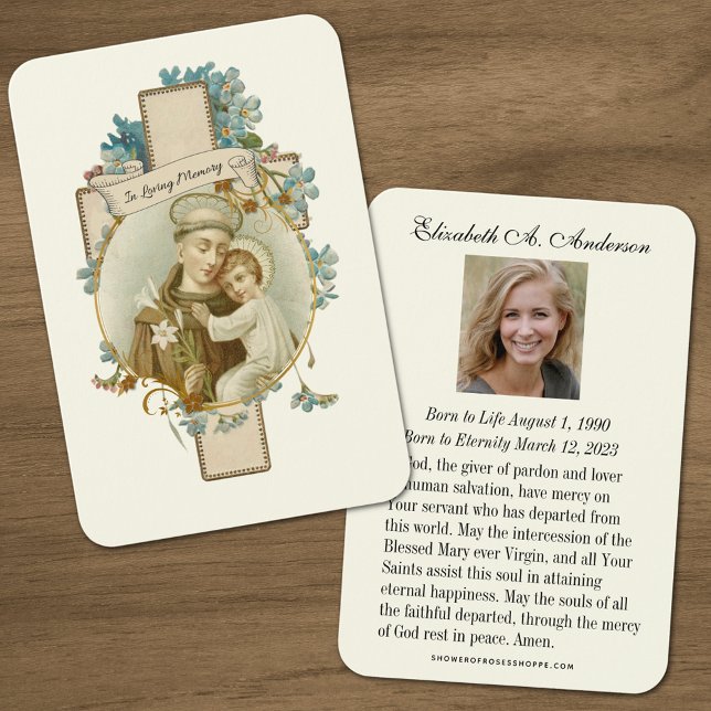 RUAS. Cartão de Oração Funeral ANTHONY Católico (Traditional Catholic Funeral Memorial Prayer Card)