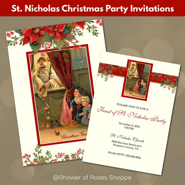 Ruas de Natal, Convites de festas do Dia Banquete  (Celebrate the Feast of St. Nicholas with our festive Invitations!  Easy to personalize!)