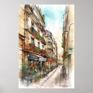Ruas de Poster de Arte por Aquarela de Paris