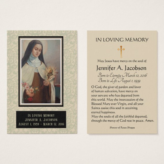Ruas. Terese do Memorial Funeral Lisieux (Frente & Verso)