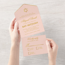 Rubor de Bat Mitzvah Rosa Dourado Falso Grafismo E