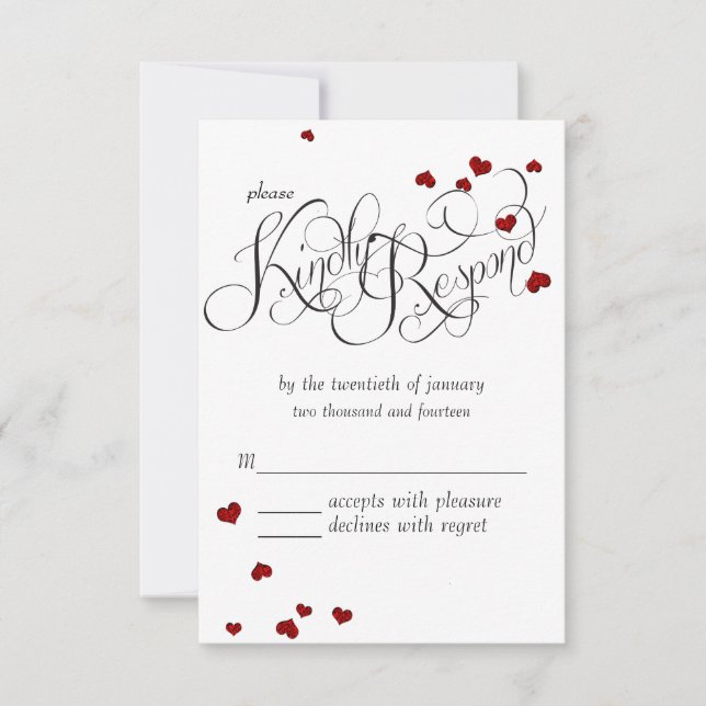 Ruby Heart Confetti Wedding RSVP (Frente)